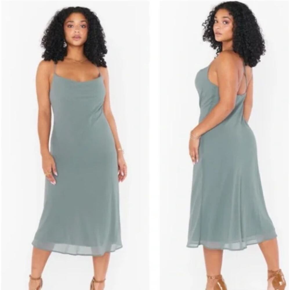 Show Me Your Mumu Verona Cowl Neck‎ Dress Deep Sage Chiffon Womens Size M